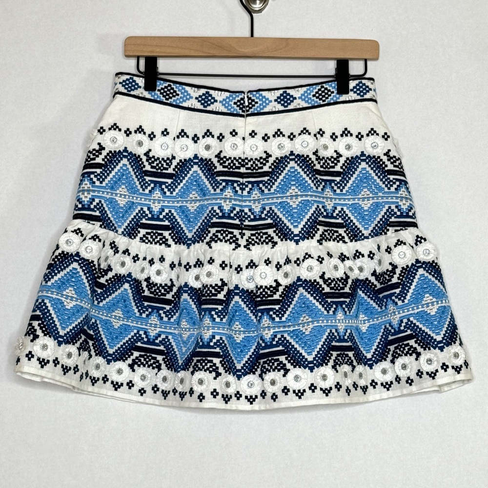 Alexis Embroidered Mini Skirt Lucille Western Scandi Boho Blue White SZ Medium - Picture 6 of 16